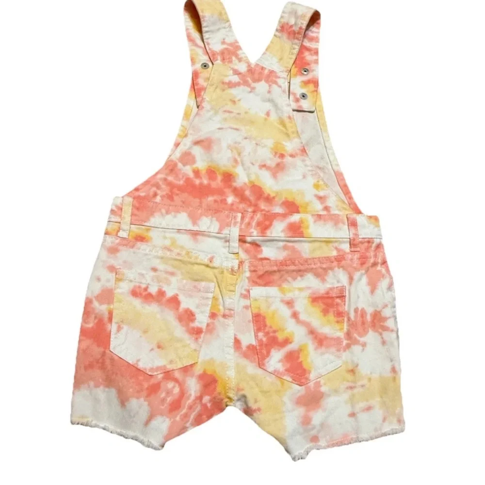 The Children's Place Girls Tie Dye Overall Shorts Size 5 Orange Pink White Denim
